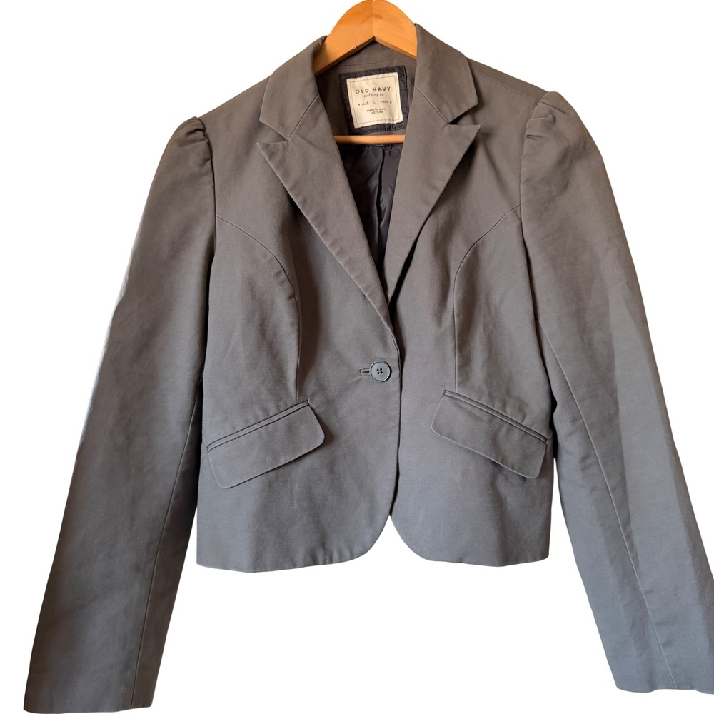 Old Navy Blazer Puff Shoulder Large Army Green Cotton Professional Academia